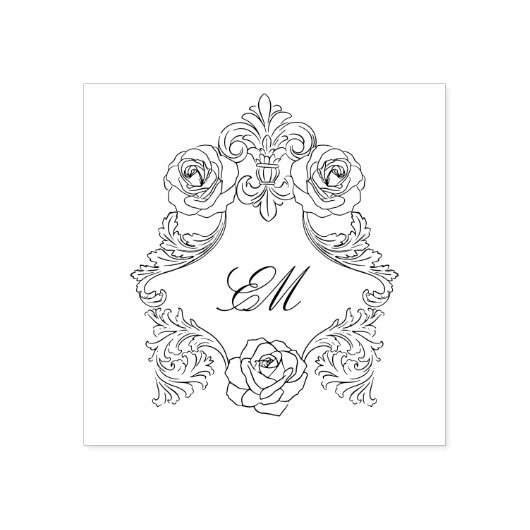 Monogramm des viktorianischen botanischen Rokoko-W Gummistempel (Prägung)