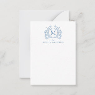 Monogramm des Vintagen blauen blauen Wappen Mitteilungskarte