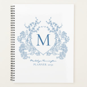 Monogramm des Vintagen blauen, blauen Wappen Planer