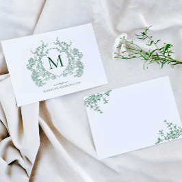 Monogramm des Vintagen Forest Green Floral Wappen Mitteilungskarte