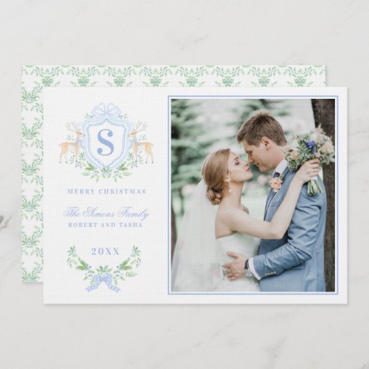 Monogramm des Weihnachtsbaums-Wappen Einladung (Vorne/Hinten)