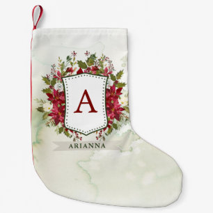 Monogramm des Weihnachtsblumenwatercolor-Wappen-  Kleiner Weihnachtsstrumpf