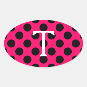 Monogramm des weißen Buchstaben T mit Polka-Punkte Ovaler Aufkleber