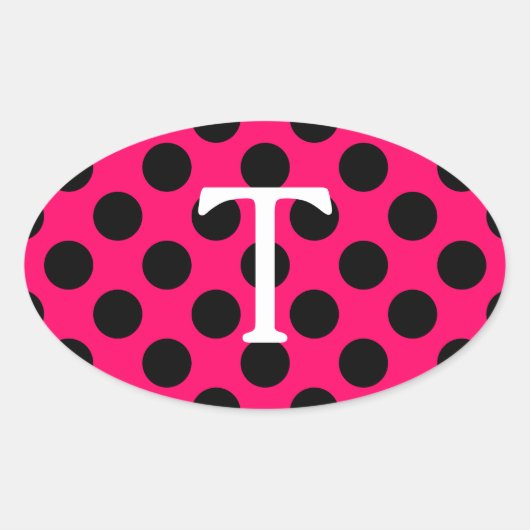 Monogramm des weißen Buchstaben T mit Polka-Punkte Ovaler Aufkleber (Vorderseite)
