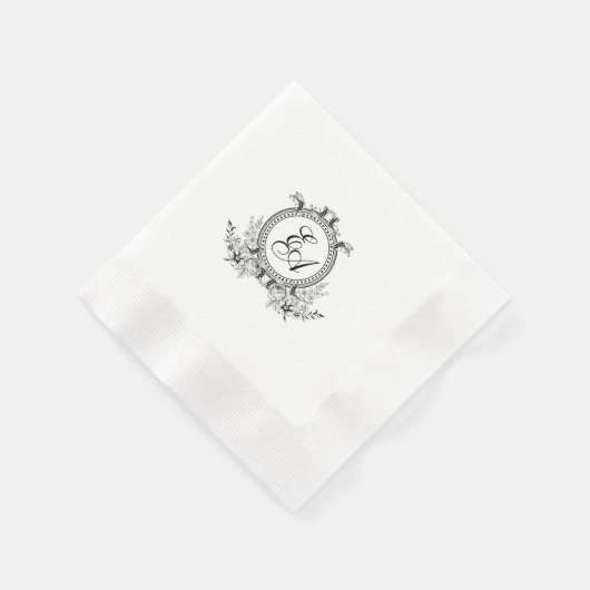 Monogramm des weißen schwarzen Wappen Serviette (Ecke)