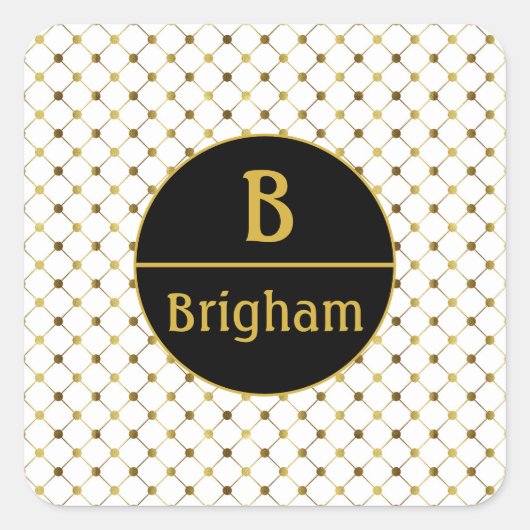 Monogramm des weißen und goldenen Punktgitters Quadratischer Aufkleber (Vorderseite)