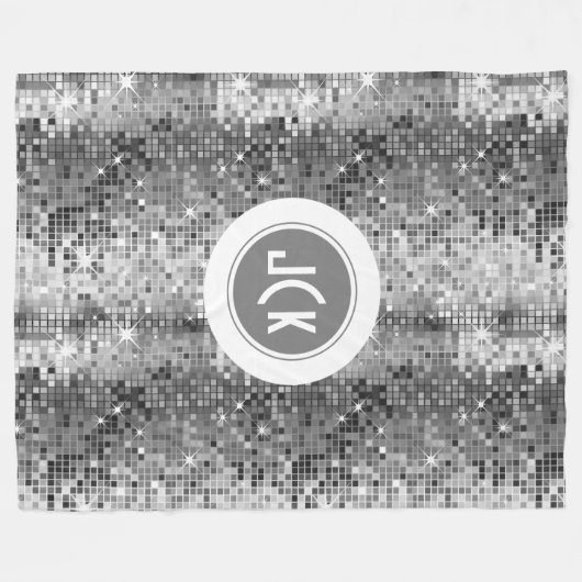 Monogramm des weißen und grauen Retro-Disco-Ball-G Fleecedecke (Vorderseite (Horizontal))