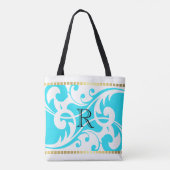 Monogramm des weißen und türkisfarbenen Geblüht Go Tasche (Rückseite)