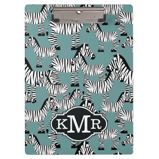 Monogramm des Zebra-Muster-| Klemmbrett (Vorderseite)