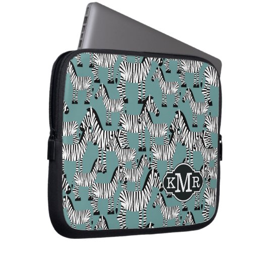 Monogramm des Zebra-Muster-| Laptopschutzhülle (Vorne Rechts)
