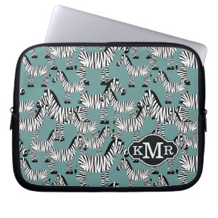 Monogramm des Zebra-Muster- Laptopschutzhülle