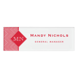 Monogramm des Zickzack Abstrakten Musters in Rot u Namenschild