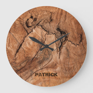 Monogramm Design aus hellbraunem Holz Große Wanduhr