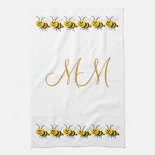Monogramm-Design Bienen Geschirrtuch (Vertikal)