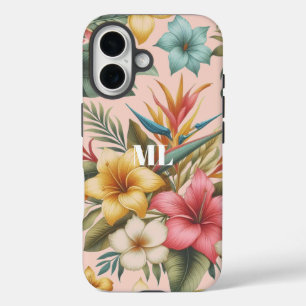 Monogramm-Design für tropische Blume iPhone 16 Hülle