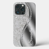 Monogramm Diamant-Imitat Silber Bling Case-Mate iPhone Hülle (Rückseite)
