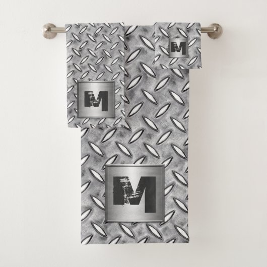 Monogramm-Diamant Metallplatten im Grau Badhandtuch Set (Insitu)