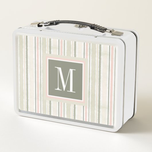Monogramm | die Freude Aquarell-den Streifen an Metall Lunch Box (Rückseite)