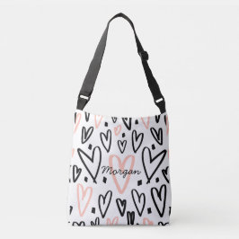 Monogramm Doodle Blush und Black Hearts Tragetaschen Mit Langen Trägern