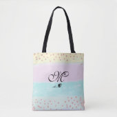 *~* Monogramm Doodle Tulip Gold Glitzer Pastell Tasche (Vorderseite)