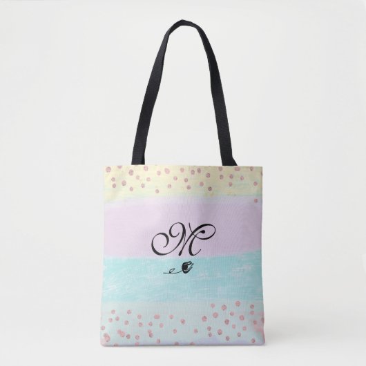 *~* Monogramm Doodle Tulip Gold Glitzer Pastell Tasche (Vorderseite)