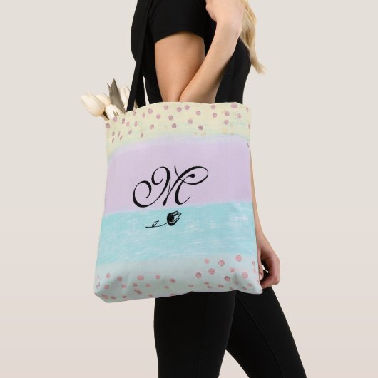 *~* Monogramm Doodle Tulip Gold Glitzer Pastell Tasche (Von Nahem)