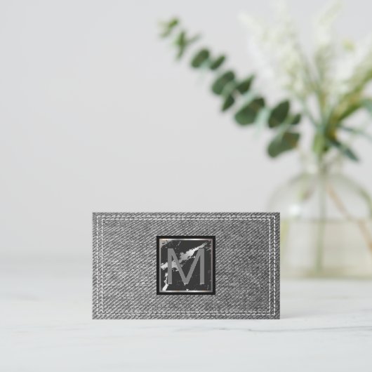Monogramm | Doppelleitender Denim Visitenkarte (Stehend Vorderseite)