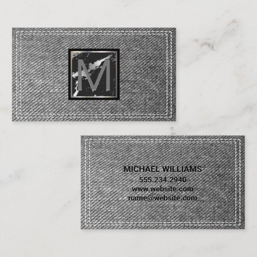 Monogramm | Doppelleitender Denim Visitenkarte (Vorne/Hinten)