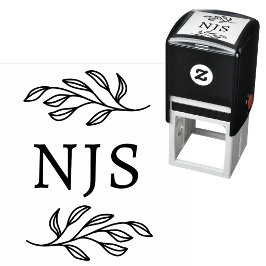 Monogramm Drei Initialen Elegante Botanik Permastempel