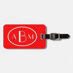Monogramm, drei Initialen, Rot/Weiß-Oval auf Rot Gepäckanhänger