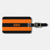 Monogramm Drei schwarze Streifen auf Orange Gepäckanhänger (Vorderseite horizontal)