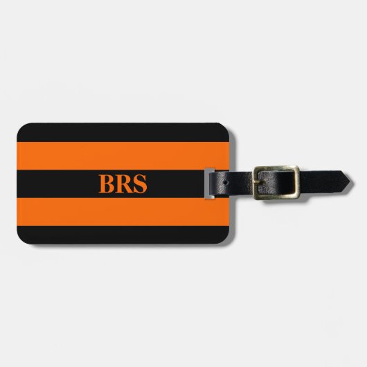 Monogramm Drei schwarze Streifen auf Orange Gepäckanhänger (Vorderseite horizontal)