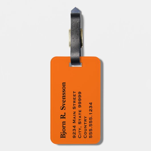 Monogramm Drei schwarze Streifen auf Orange Gepäckanhänger (Rückseite vertikal)