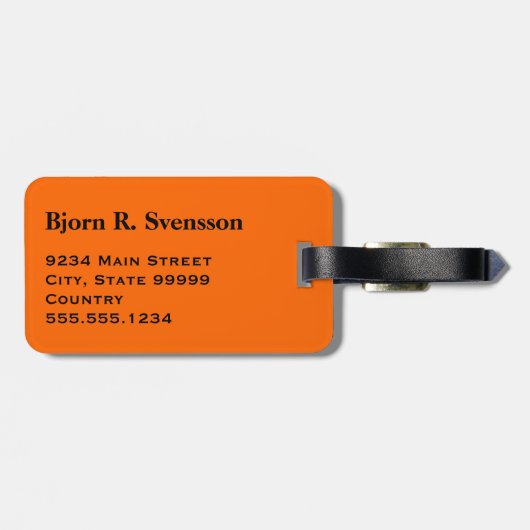 Monogramm Drei schwarze Streifen auf Orange Gepäckanhänger (Rückseite horizontal)