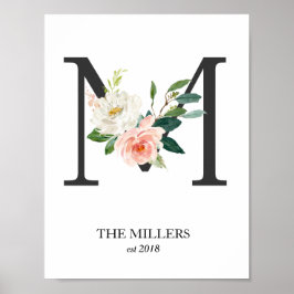 Monogramm Druck, Blumenbrief M, Hochzeit, Kinderzi Poster