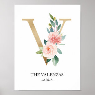 Monogramm-Druck, Buchstabe V, Hochzeitsgeschenk, K Poster
