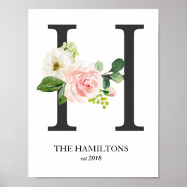 Monogramm drucken, Blumenbrief H, Hochzeit, Kinder Poster