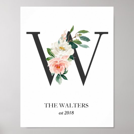 Monogramm drucken, Buchstabe W, Hochzeitsgeschenk, Poster (Vorne)