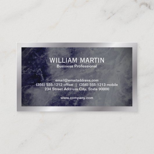 Monogramm | Dunkelblaue Marmortextur Visitenkarte (Rückseite)