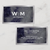 Monogramm | Dunkelblaue Marmortextur Visitenkarte (Vorne/Hinten)