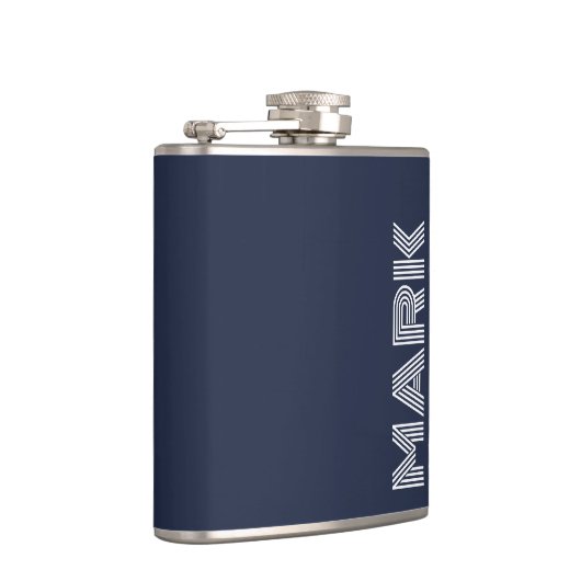 Monogramm dunkelblaue Streifen Flachmann (Rechts)