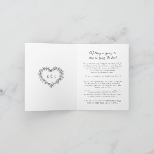 Monogramm dunkelgraue Misteloe Hochzeit Live-Strea Ankündigung (Innenseite)