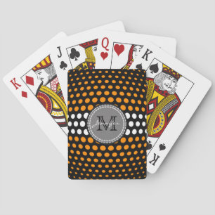 Monogramm Dunkelorange & Weiß Punkte Muster Spielkarten