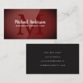 Monogramm | Dunkelroter Glanzhintergrund Visitenkarte (Vorne/Hinten)