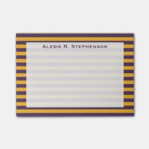 Monogramm Dunkelviolett und Goldgelb gestreift Post-it Klebezettel