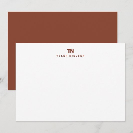 Monogramm-Dunkle-Terrakotta-Typografie Mitteilungskarte (Vorne/Hinten)