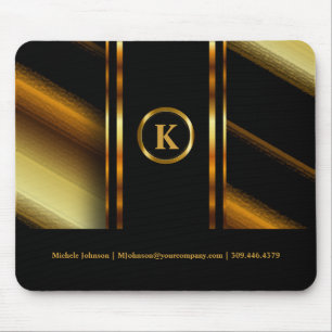 Monogramm-dunkles Gold u. schwarze diagonale Mousepad