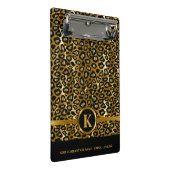 Monogramm dunkles Gold- und Schwarzleopardenmuster Mini Klemmbrett (Schrägansicht)