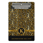 Monogramm dunkles Gold- und Schwarzleopardenmuster Mini Klemmbrett (Vorderseite)