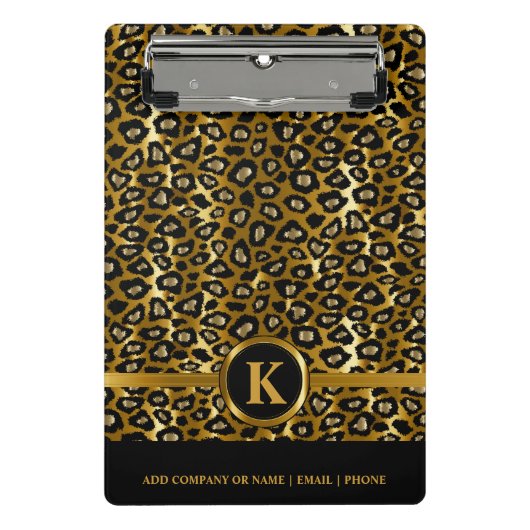 Monogramm dunkles Gold- und Schwarzleopardenmuster Mini Klemmbrett (Vorderseite)